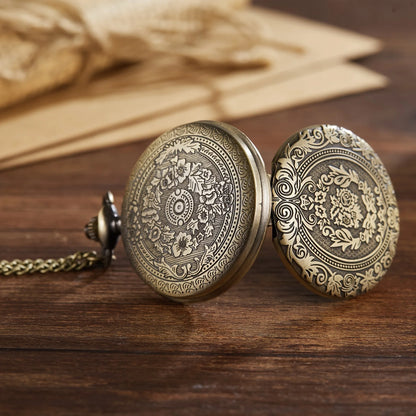 Retro Carved Pocket Watch - Flip Cover Necklace Gift