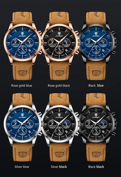 POEDAGAR 928 Men's Luxury Sport Watch - Leather Band, Luminous, Diver, 3ATM, Auto Date