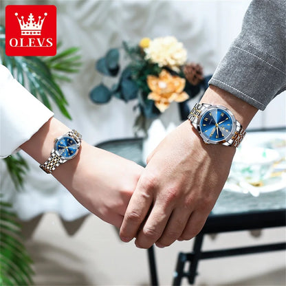 OLEVS 9998 Couple Watches - Rhombus Mirror, Luminous Date, Waterproof