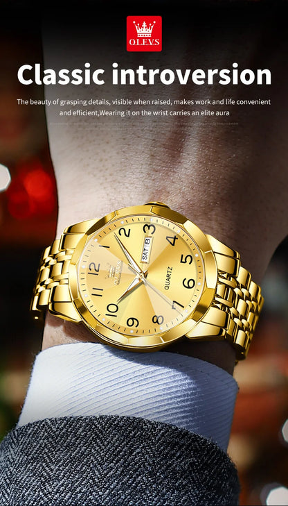 OLEVS 9931 Men's Watch - Rhombus Mirror, Waterproof, Luminous, Stainless Steel, Date Week