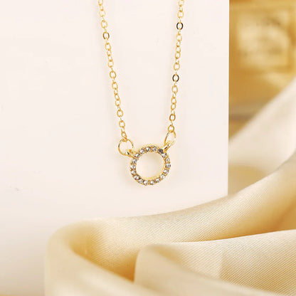 Crystal Circle Pendant Necklace - Gold Elegant Design