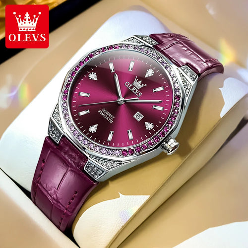 OLEVS 5606 Women’s Quartz Watch with Leather Strap and Luminous Hands