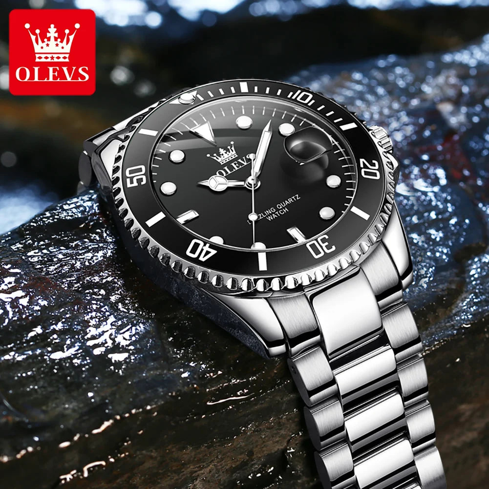 OLEVS 5885 Men's Watch - Original Brand, Waterproof, Stainless Steel, Automatic Date, Gifts