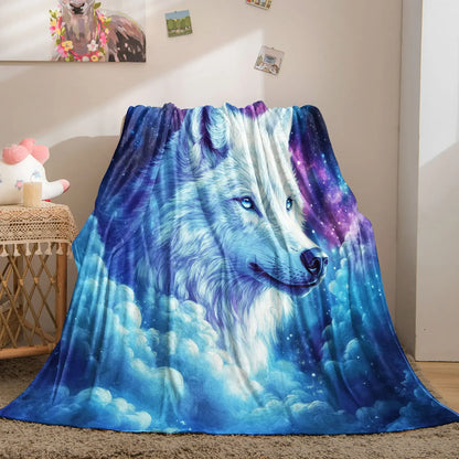 Cosmic Wolf Flannel Blanket - Polyester Coral Fleece Throw