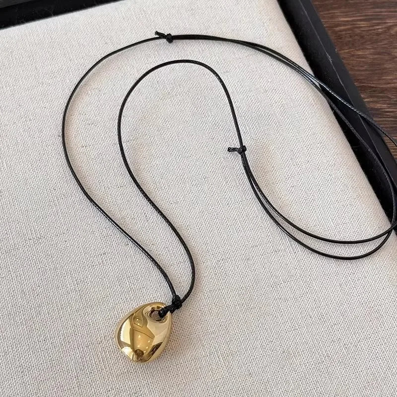 Unisex Leather Necklace - Irregular Bean Pendant