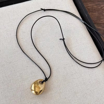 Unisex Leather Necklace - Irregular Bean Pendant