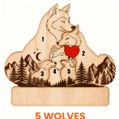 Personalized Wooden Wolf Family Puzzle - 4-6 inches, 0.7 inch Thick Custom
