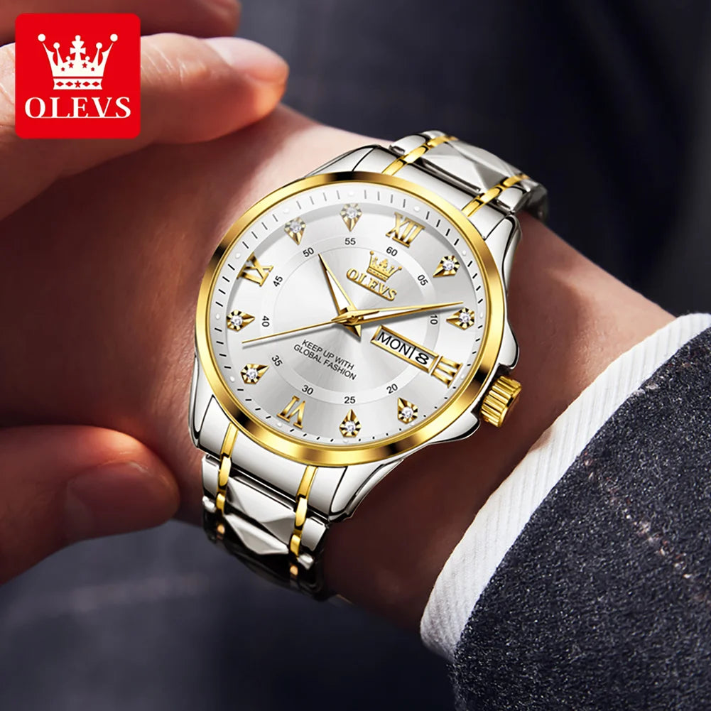 OLEVS 2906 Couple Watch - Roman Scale, Diamond Dial, Rhombus Strap, Waterproof