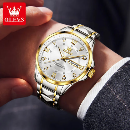 OLEVS 2906 Couple Watch - Roman Scale, Diamond Dial, Rhombus Strap, Waterproof