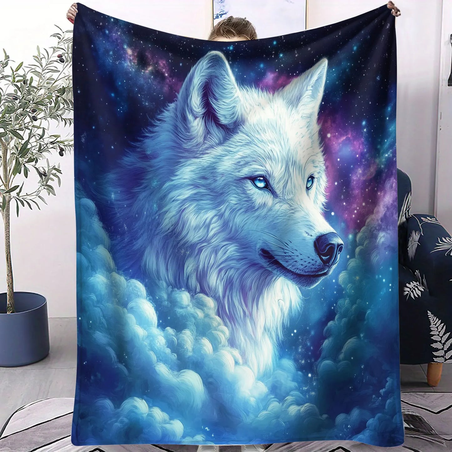 Cosmic Wolf Flannel Blanket - Polyester Coral Fleece Throw