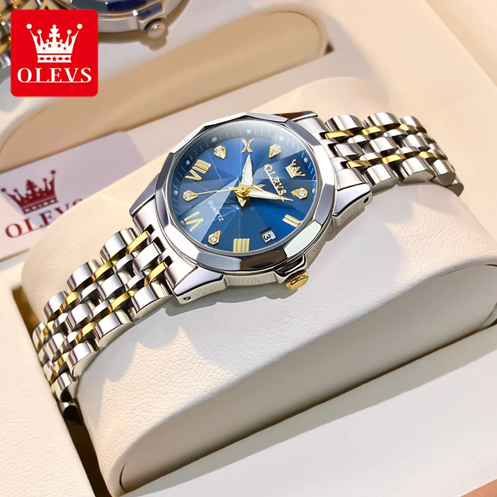 OLEVS 9931 Women's Watch - Stainless Steel, Dual Calendar, Luxury, Waterproof, Jewelry Set