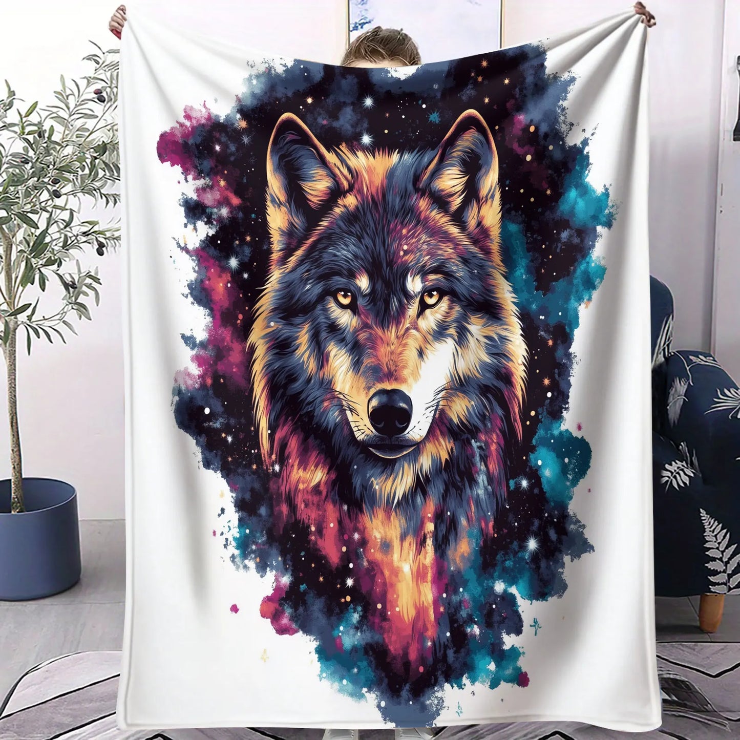 Cosmic Wolf Flannel Blanket - Polyester Coral Fleece Throw