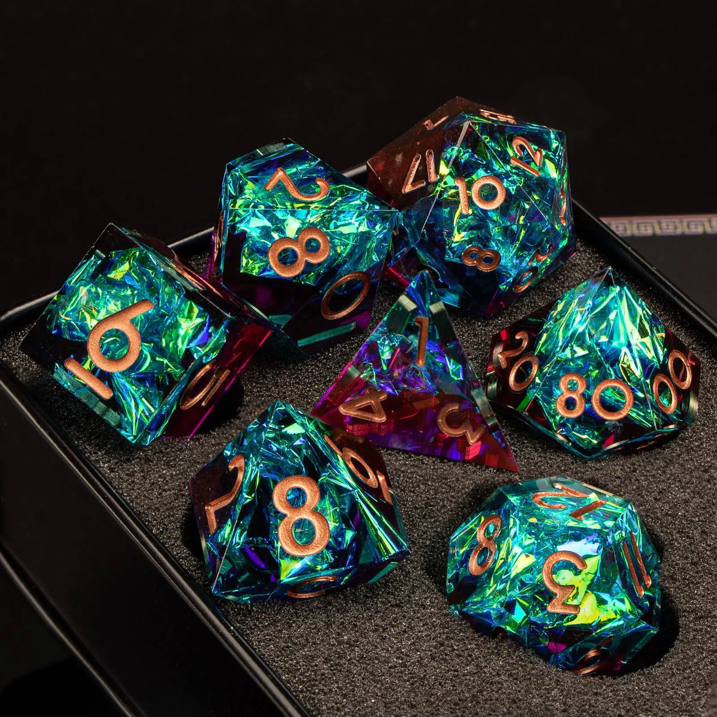 7-Piece Handmade Resin DnD Dice Set - Sharp Edge RPG Dice