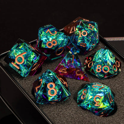 7-Piece Handmade Resin DnD Dice Set - Sharp Edge RPG Dice