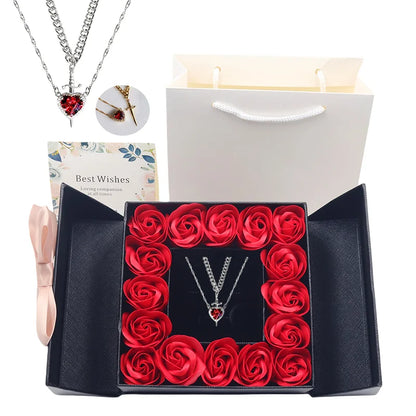Heart and Sword Necklace - Rose Gift Box Set for Her
