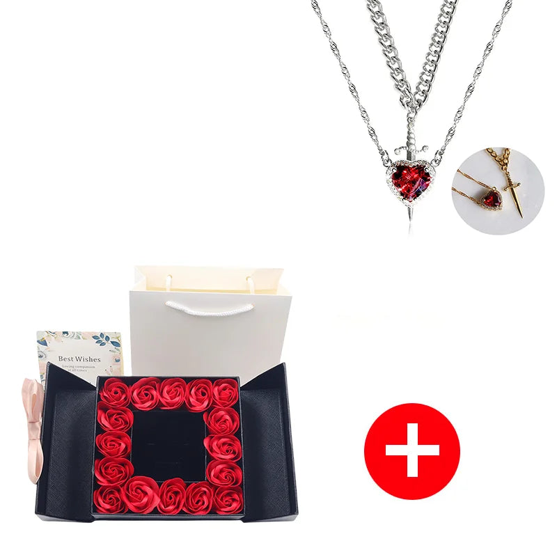 Heart and Sword Necklace - Rose Gift Box Set for Her