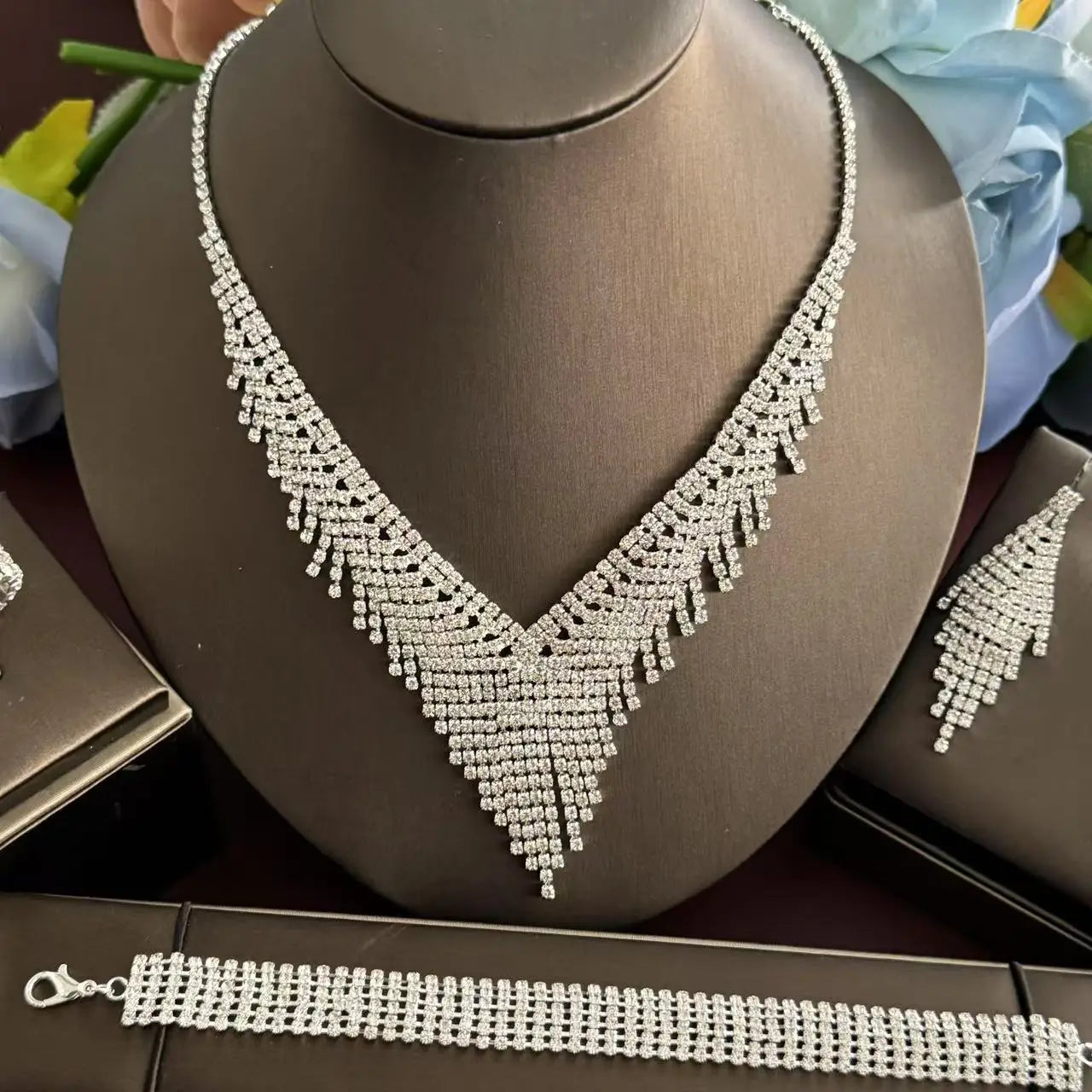 Bridal Jewelry Set - 5 Piece Gold Plated for Engagement & Wedding
