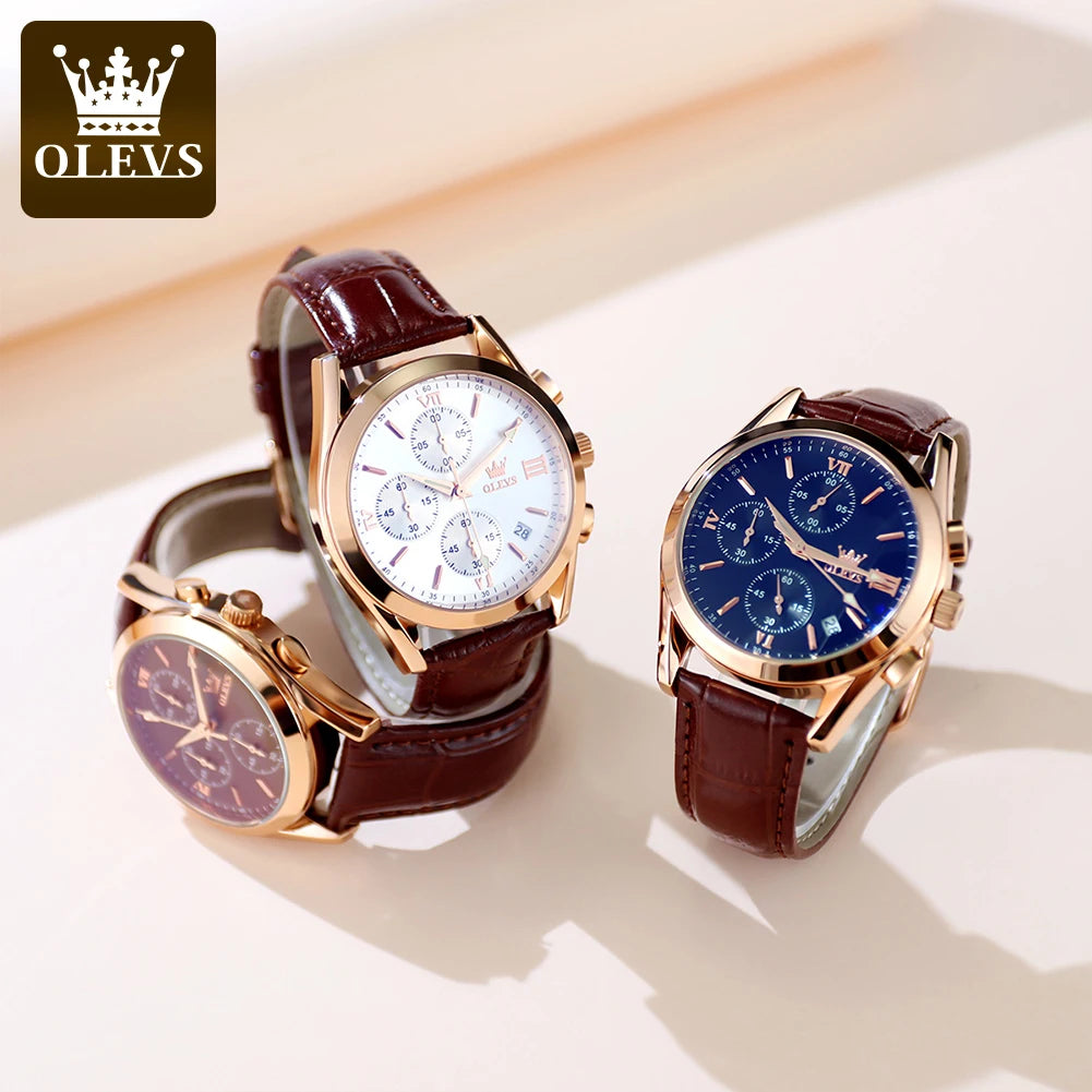 OLEVS 2872 Men’s Chronograph Quartz Watch with Leather Strap