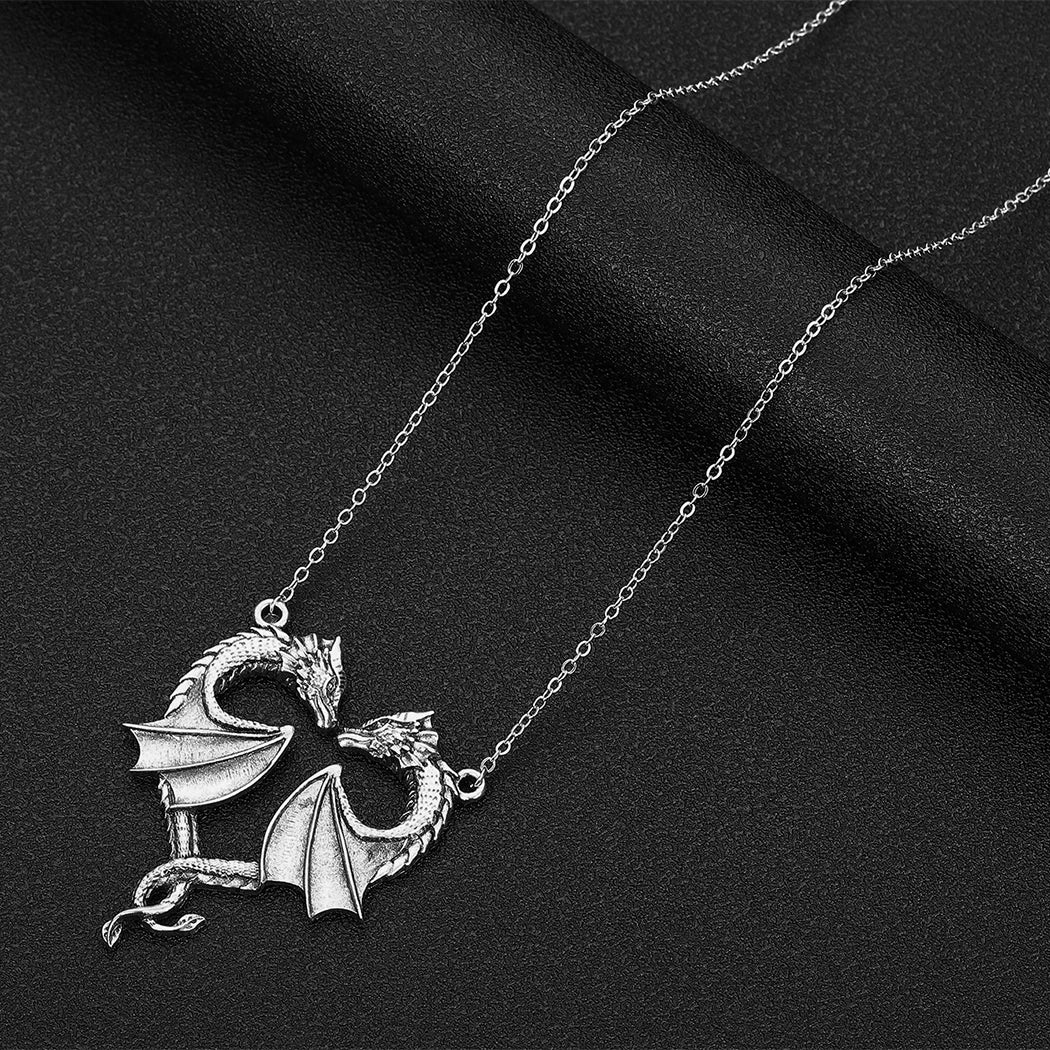 Dragon Heart Pendant Necklace – Stainless Steel, Silver, Love Symbol