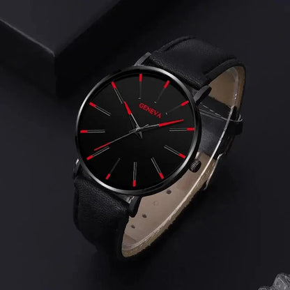 DIJANES Men's Quartz Watch & PU Leather Bracelet Set - Numberless Dial, Buckle, Fashion Casual