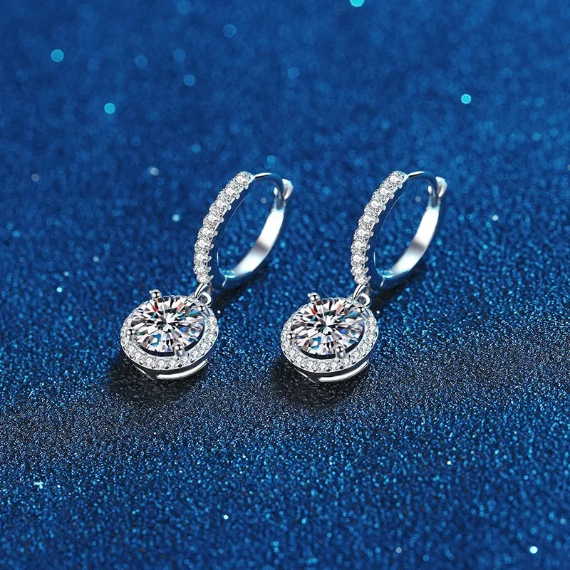 925 Sterling Silver Moissanite Earrings - 1 Carat Round