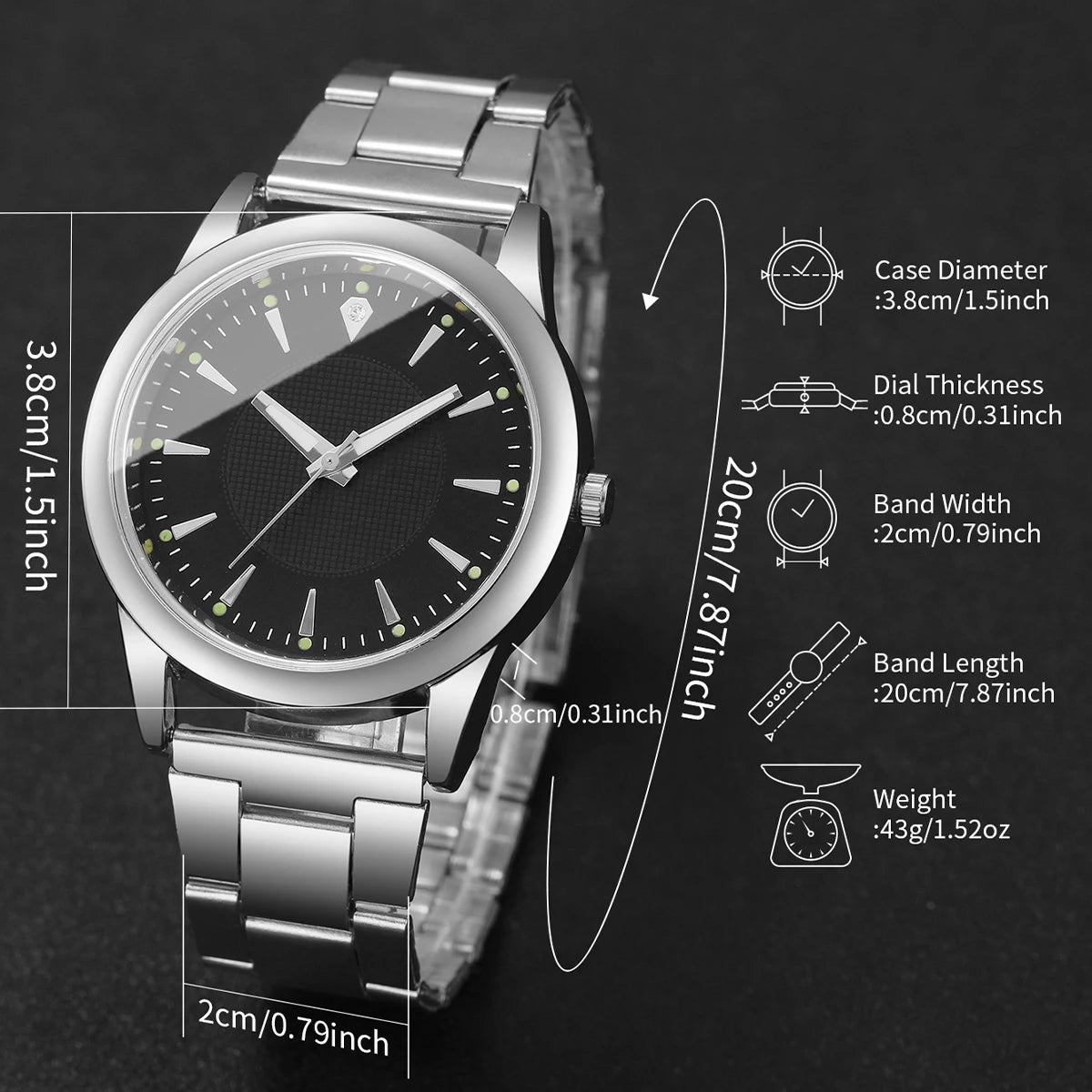 2pcs Couples Quartz Watch Set - Alloy, Numberless Dial, Fashion Casual, No Box