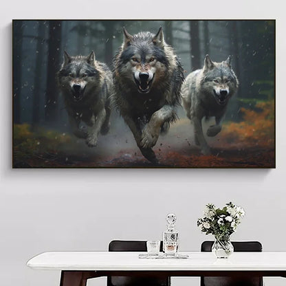 Running Wolf Canvas Poster - Waterproof Ink Spray Painting Wall Art