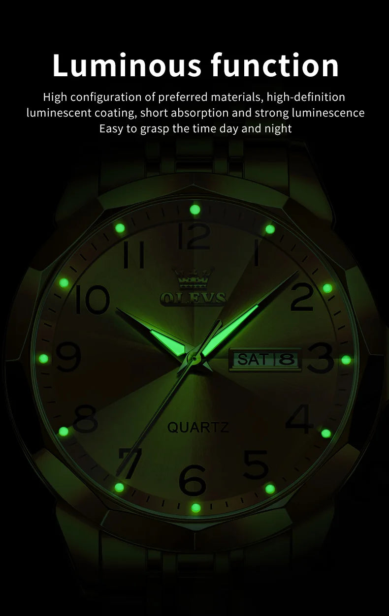OLEVS 9931 Men's Watch - Rhombus Mirror, Waterproof, Luminous, Stainless Steel, Date Week