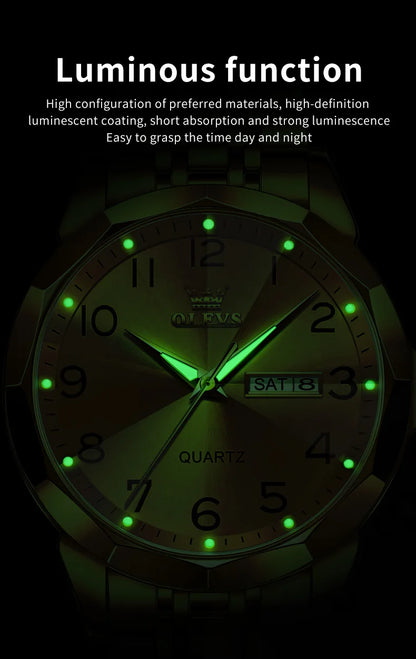 OLEVS 9931 Men's Watch - Rhombus Mirror, Waterproof, Luminous, Stainless Steel, Date Week