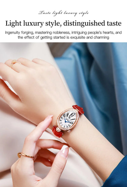 JSDUN 8827 Women's Quartz Watch - 50M Waterproof, Leather Band, Luxury