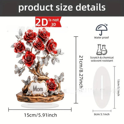 8" Acrylic Rose 'MOM' Standing Decoration – Love Theme, Pastoral Style
