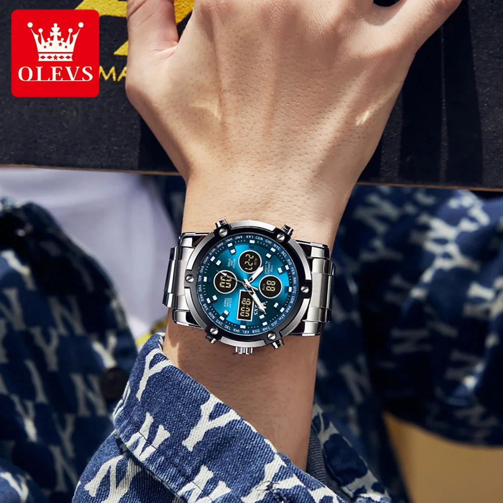 OLEVS Men’s Stainless Steel Multifunctional Analog-Digital Watch