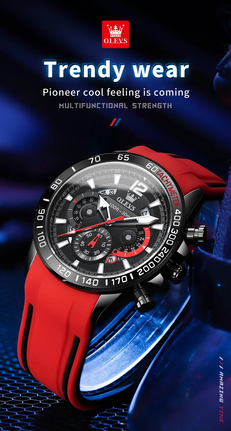 OLEVS 9936 Men's Watch - Luxury, Silicone Strap, Waterproof, Chronograph, Night Light