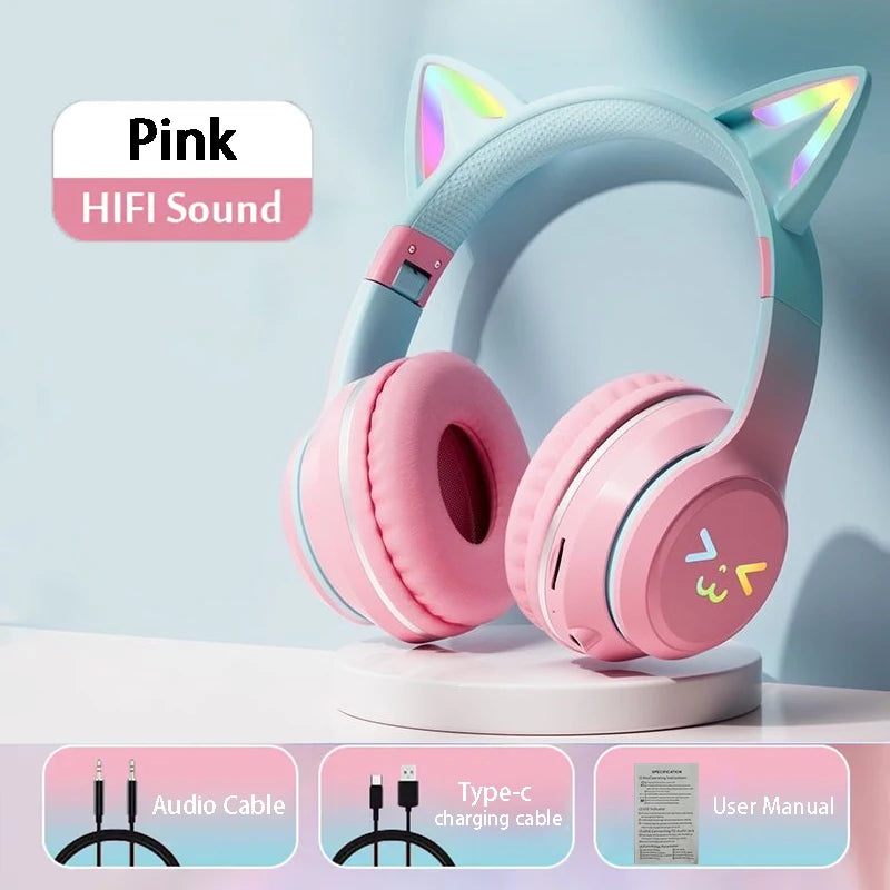 RGB Cat Ear Bluetooth Earphones 5.3 - Wireless Gaming Headset