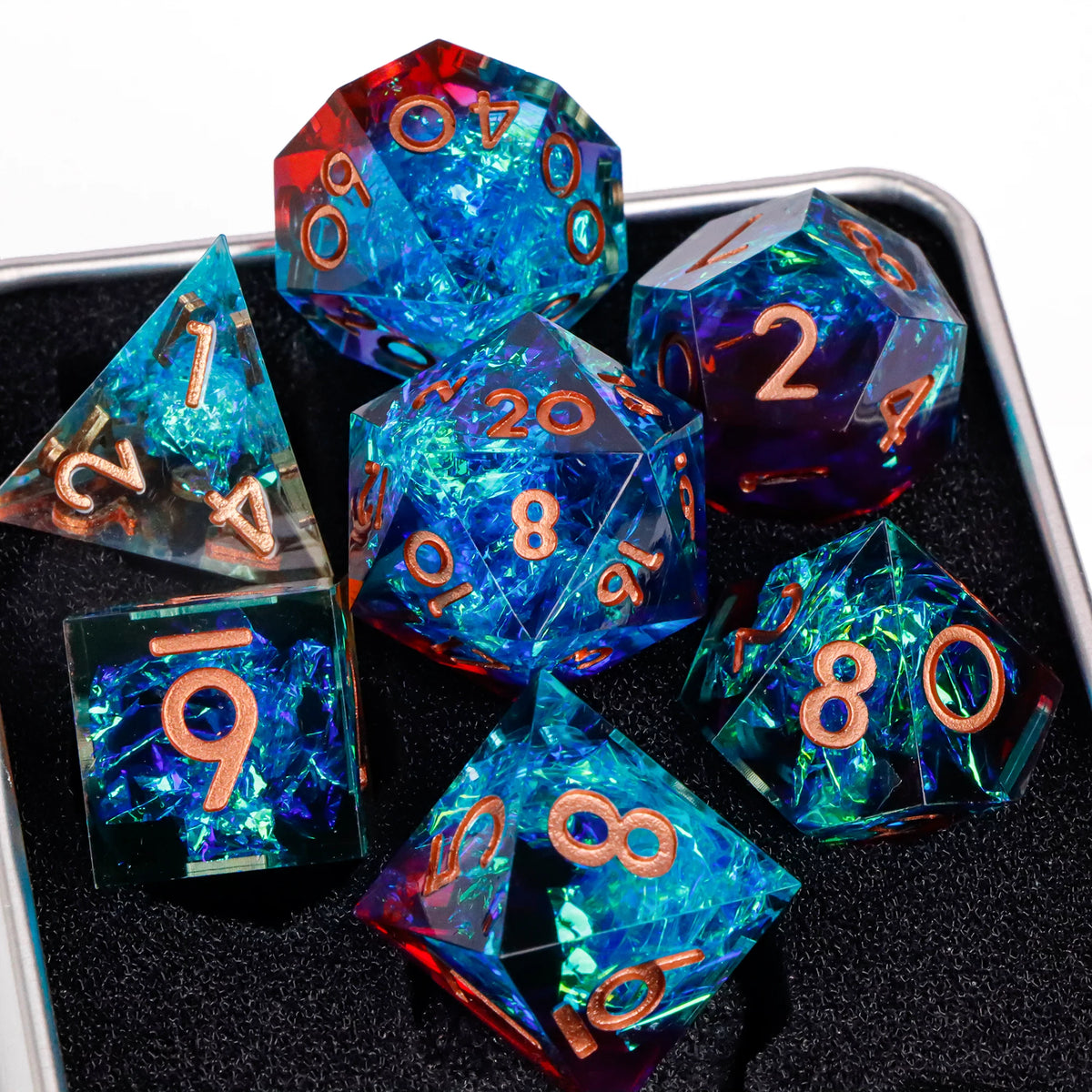 7-Piece Sharp-Edge Resin RPG Dice Set with Liquid-Core Options