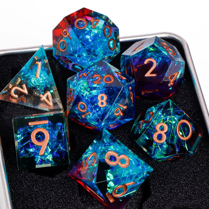 7-Piece Sharp-Edge Resin RPG Dice Set with Liquid-Core Options