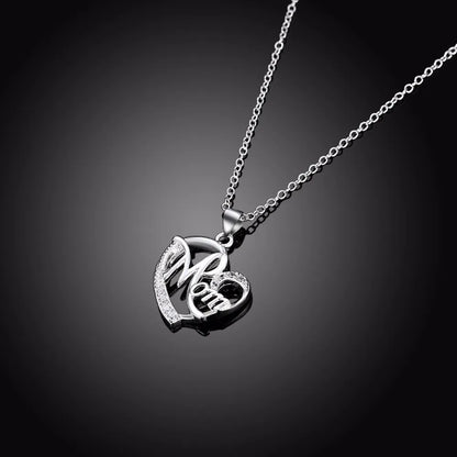 Mom Heart Pendant Necklace – 925 Sterling Silver, AAA Zircon Crystal