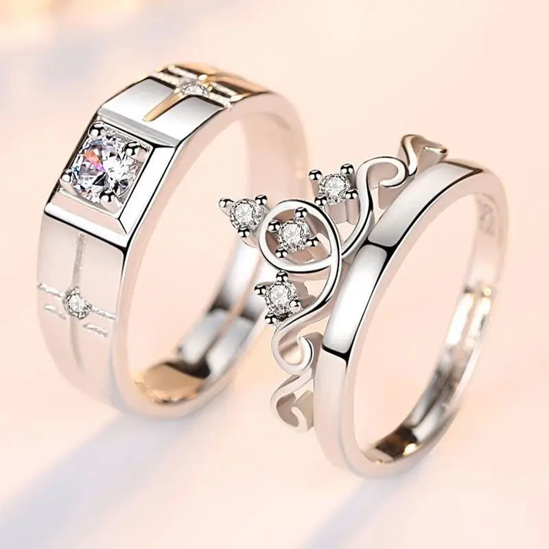 Square Zirconia Couple Rings - Luxury Wedding Bands