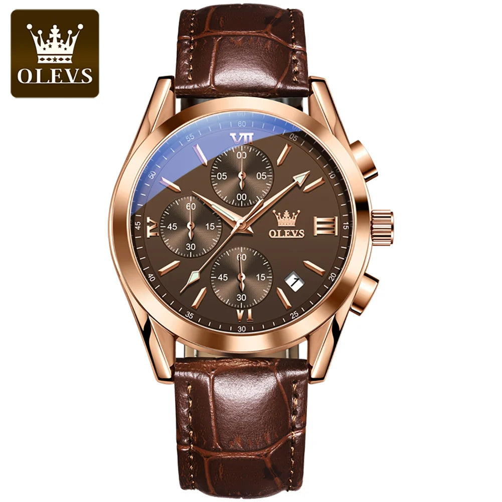 OLEVS 2872 Men’s Chronograph Quartz Watch with Leather Strap