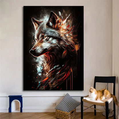 Wolf Canvas Poster - Waterproof Ink Abstract Spray Painting Wall Art