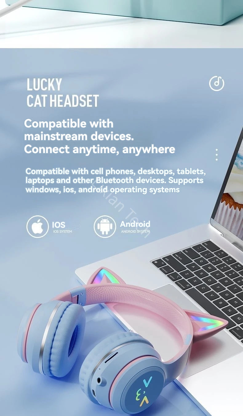 RGB Cat Ear Bluetooth Earphones 5.3 - Wireless Gaming Headset
