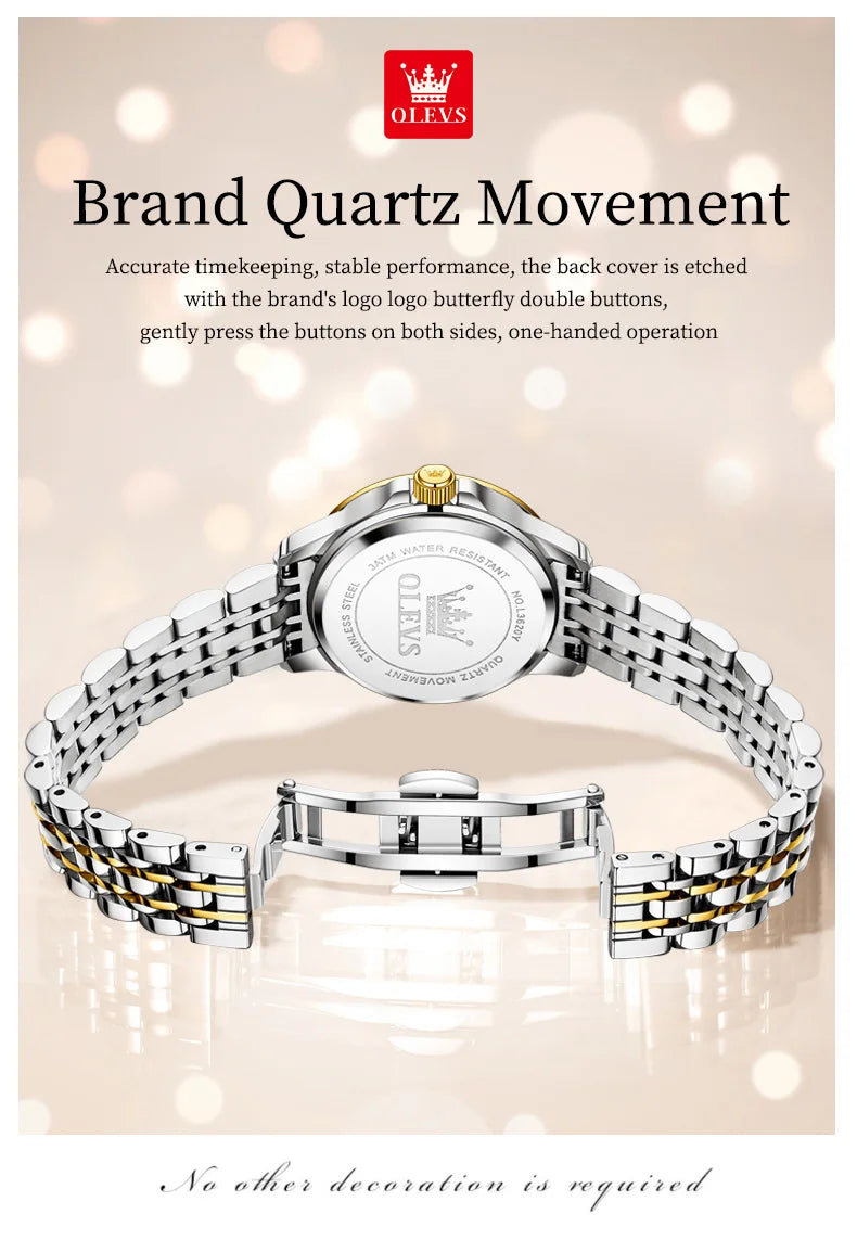 OLEVS 3620 Women's Watch - Luxury Diamond, Automatic Calendar, Waterproof, Bracelet Set