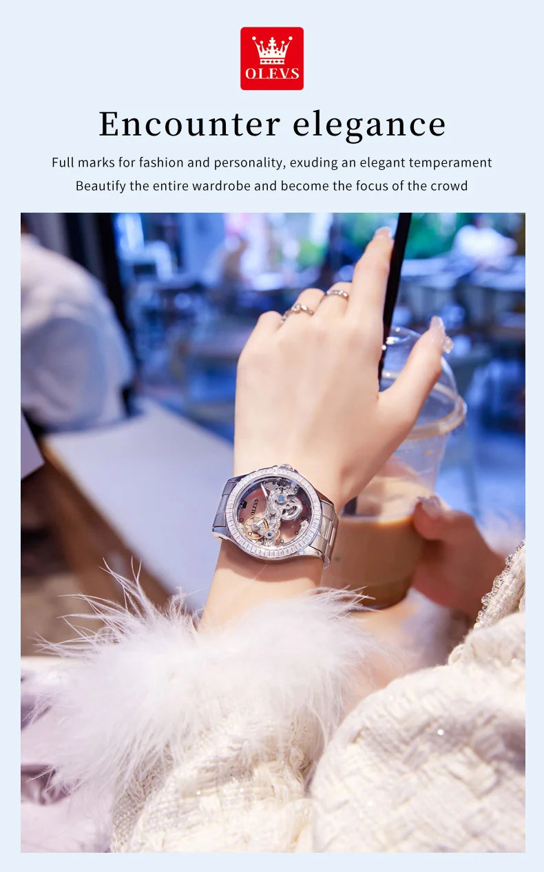 OLEVS 6699 Automatic Mechanical Watch - Transparent 40mm Big Dial, Bracelet Set, Luxury