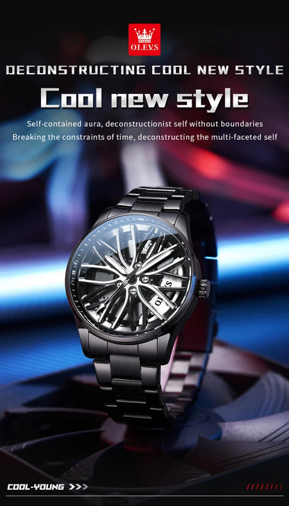 OLEVS 9937 Men's Watch - Fashion, Rotatable Wheel Hub Dial, Waterproof, Luminous, Gifts