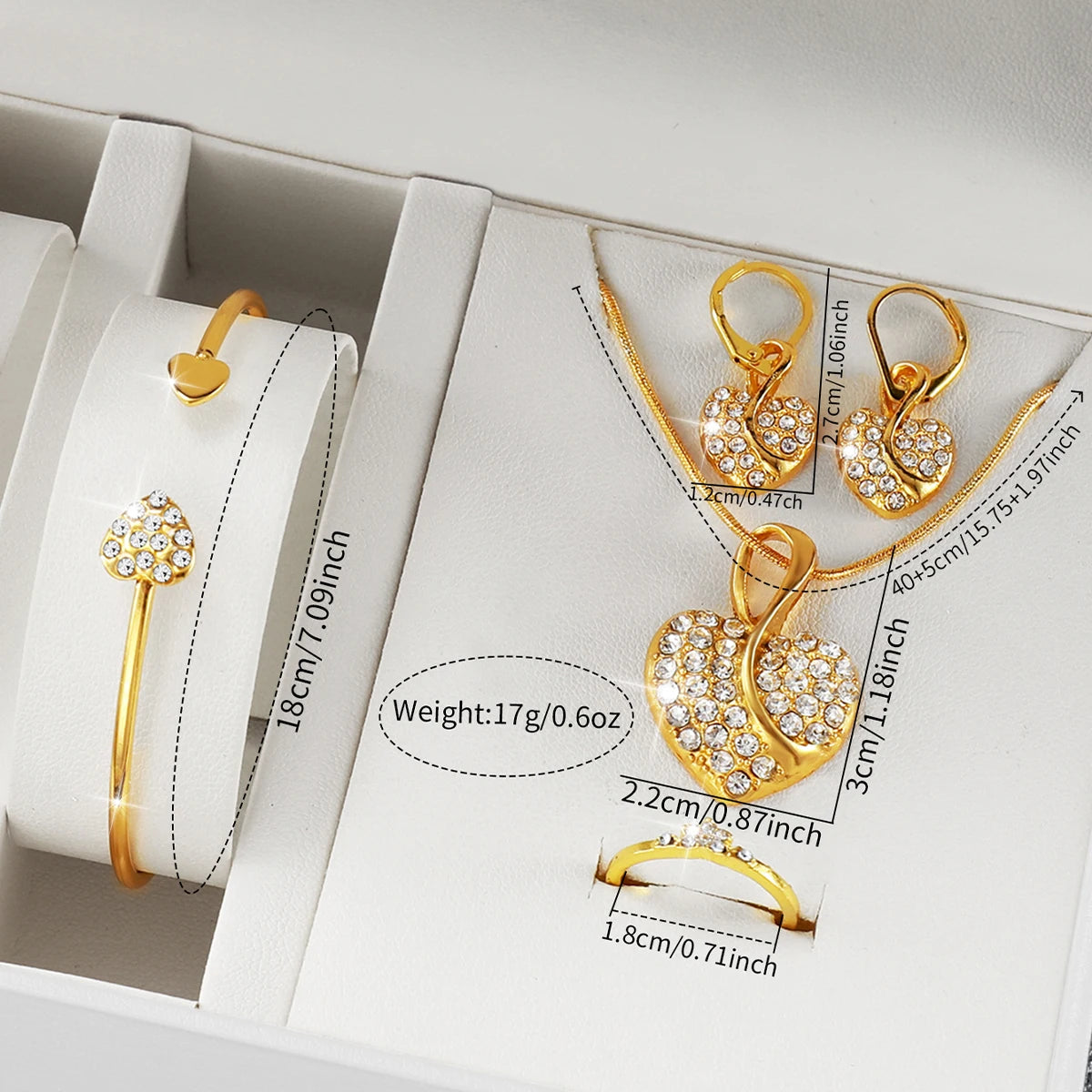 Women's Diamond Roman Numeral Quartz Watch & Heart Jewelry Set - Alloy Band, 32mm, No Box