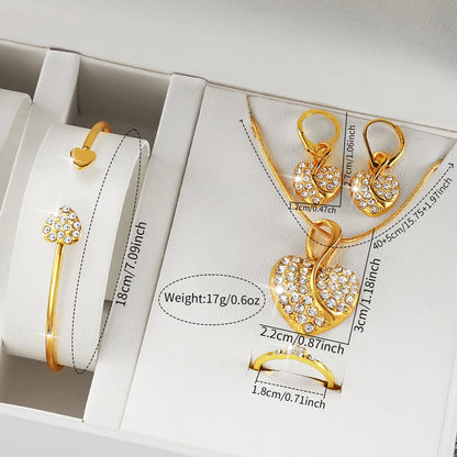 Women's Diamond Roman Numeral Quartz Watch & Heart Jewelry Set - Alloy Band, 32mm, No Box