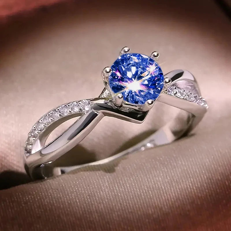 Silver Cubic Zirconia Ring - 6 Claw Engagement Band