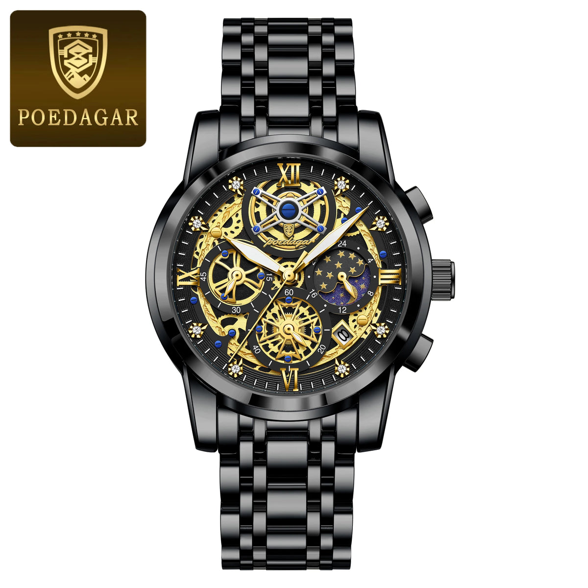 POEDAGAR Men’s Stainless Steel Quartz Chronograph Watch, Model 984