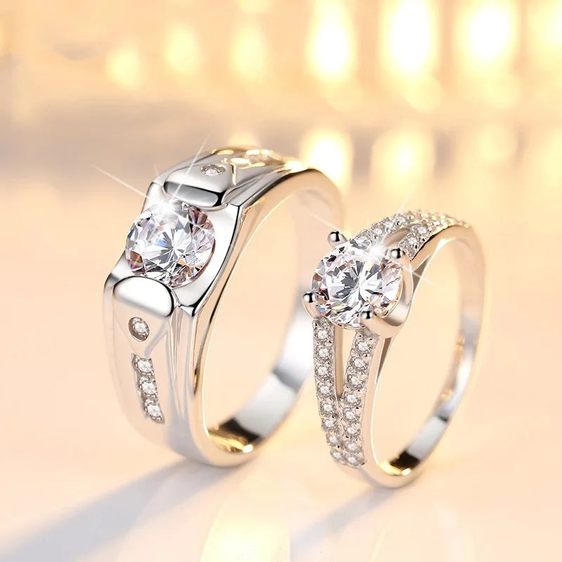 Square Zirconia Couple Rings - Luxury Wedding Bands