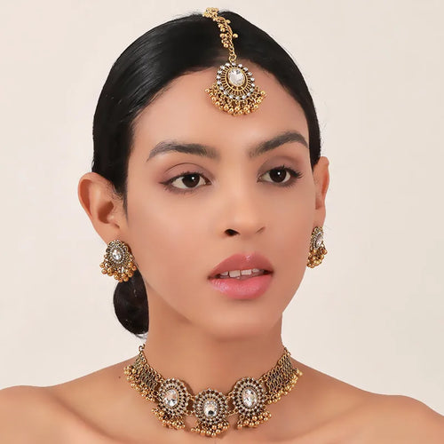 Ethnic Jewelry Set - Necklace, Earrings & Headchain